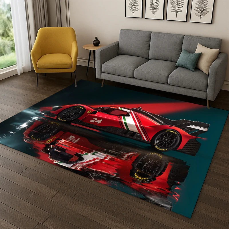 3D Retro F-Ferrari Racing Car MOTO Carpet Rug for Home Living Room Bedroom Sofa Doormat Decor,Area Rug Non-slip Floor Mat Gift