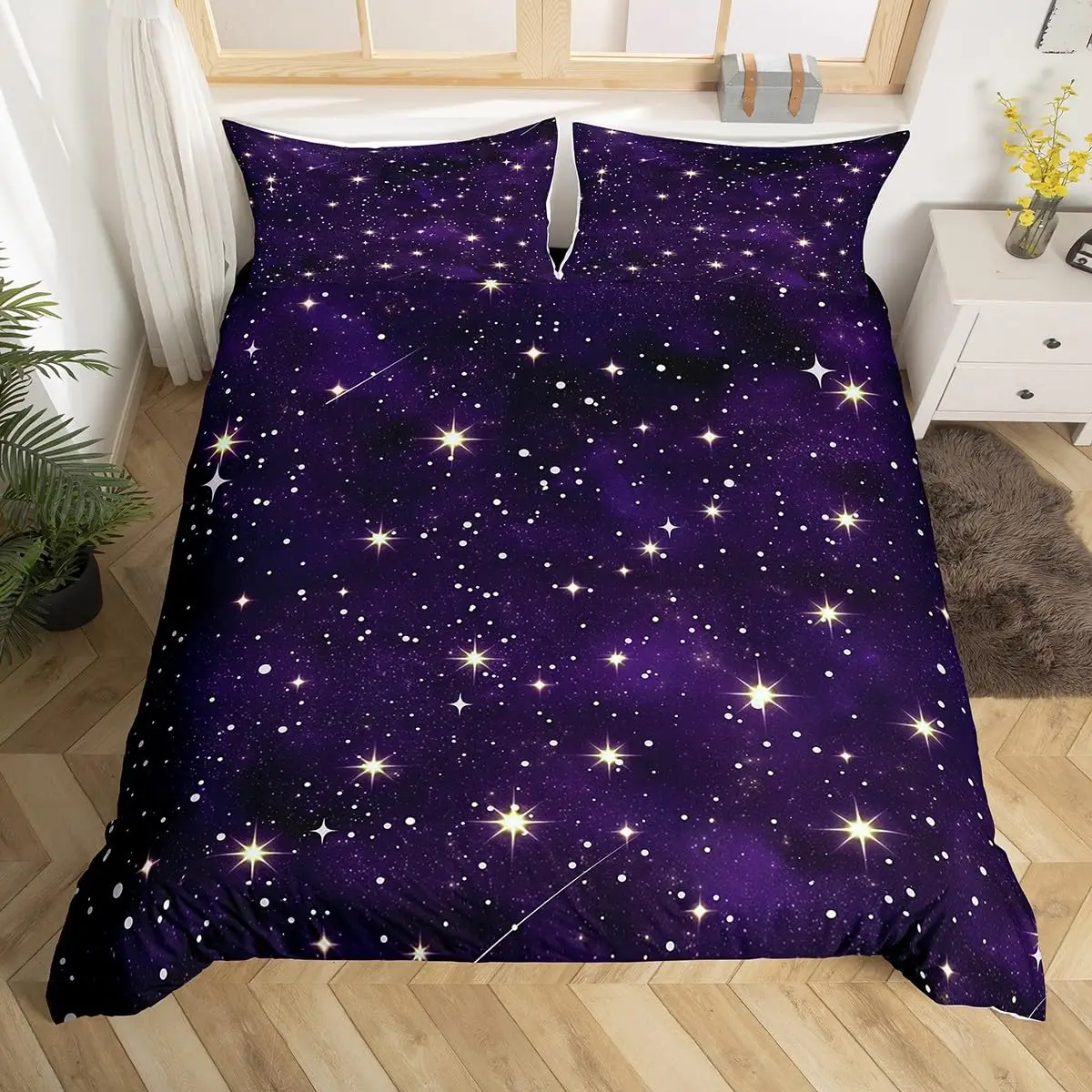 Galaxy Duvet Cover Twin King for Boys Girl Universe Star Moon Comforter Cover Starry Sky Bedding Set Outer Space Bedspread Cover