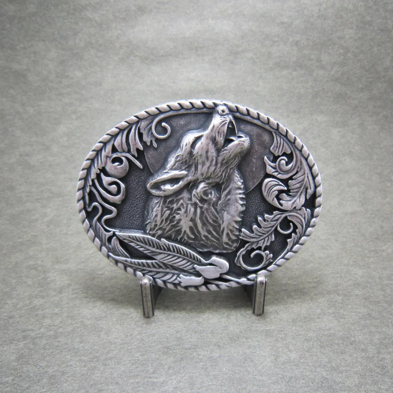 Vintage Silver Plated Western Wolf Wildlife Oval Belt Buckle also Stock in US Gurtelschnalle Boucle de ceinture BUCKLE-WT013SL