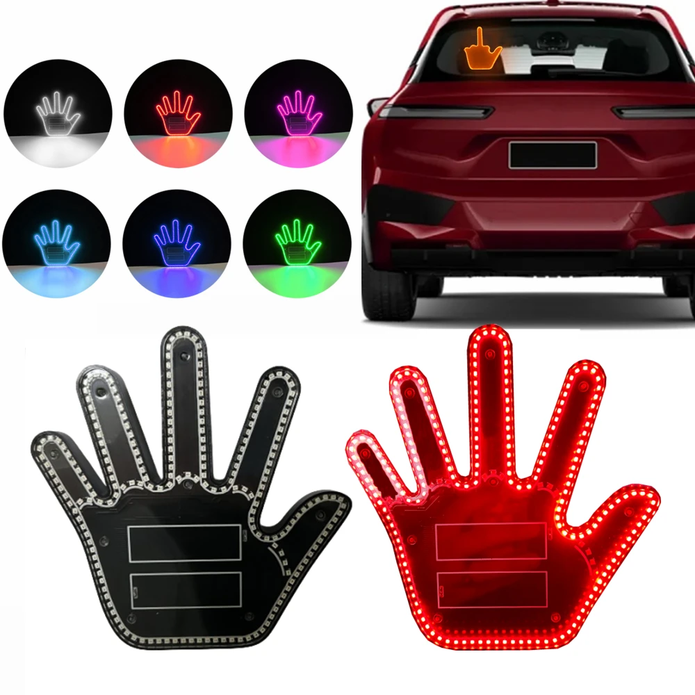 Funny Car Finger Light with Remote Gesture LED Funny Back Window Sign Car Middle Finger Car Light