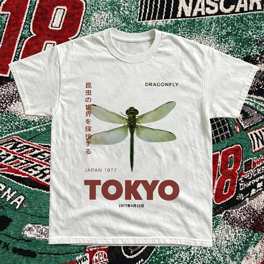 The World of Insects Dragonfly TOKYO T-Shirt Unisex Crew Neck Short-sleeved Retro Street Y2K Casual Fashion Tops Clothing