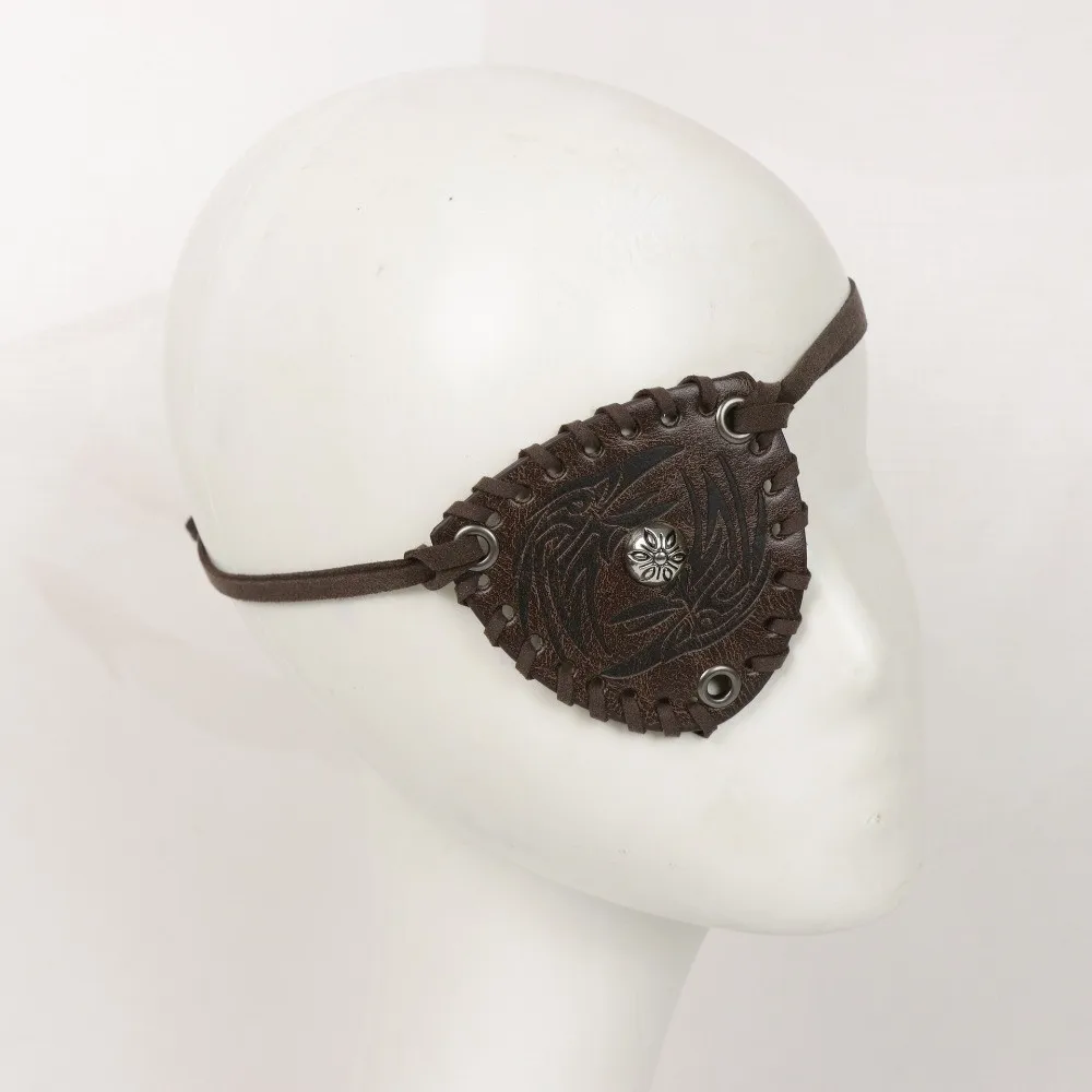 Viking Adjustable Pirate Eye Patch Brass Rivets Embossed Single Blindfold Vintage Soft Cosplay Accessory Medieval Costume