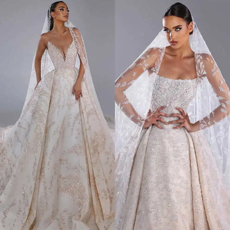 Bonitos vestidos De novia De una línea De lentejuelas con cuentas sin espalda sin mangas sin espalda hasta el suelo Vestido De novia personalizado