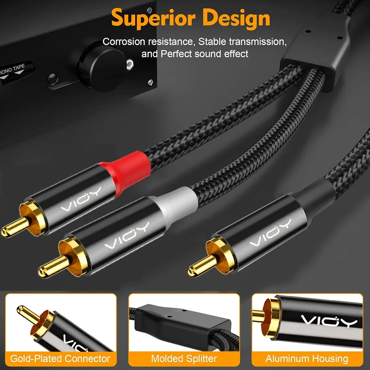 RCA Cable 1RCA Male To 2RCA Male Y-Splitter Digital Stereo Audio Cable Subwoofer Cord for Speaker Subwoofer Home Theater