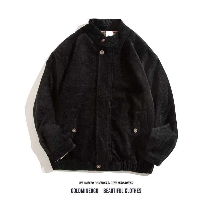 

Retro American Cleanfit Stand Collar Jaet ex Lazy Sle Design Couple Outerwear Polyester Fiber Spring Autumn Wear