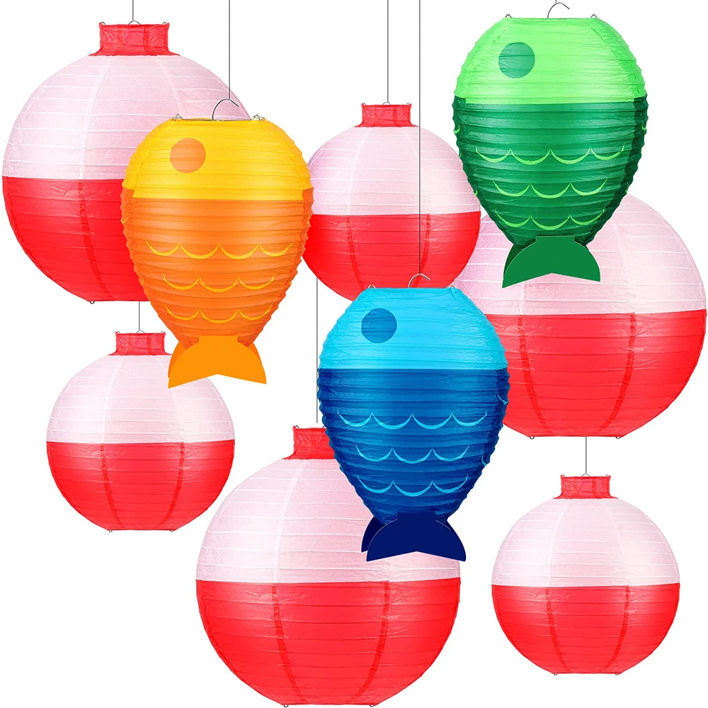 Fishing Birthday Party Decorations Fish Shaped Hanging Paper Lanterns Fishing Bobber Round Paper Lanterns Fishermen Themed Decor