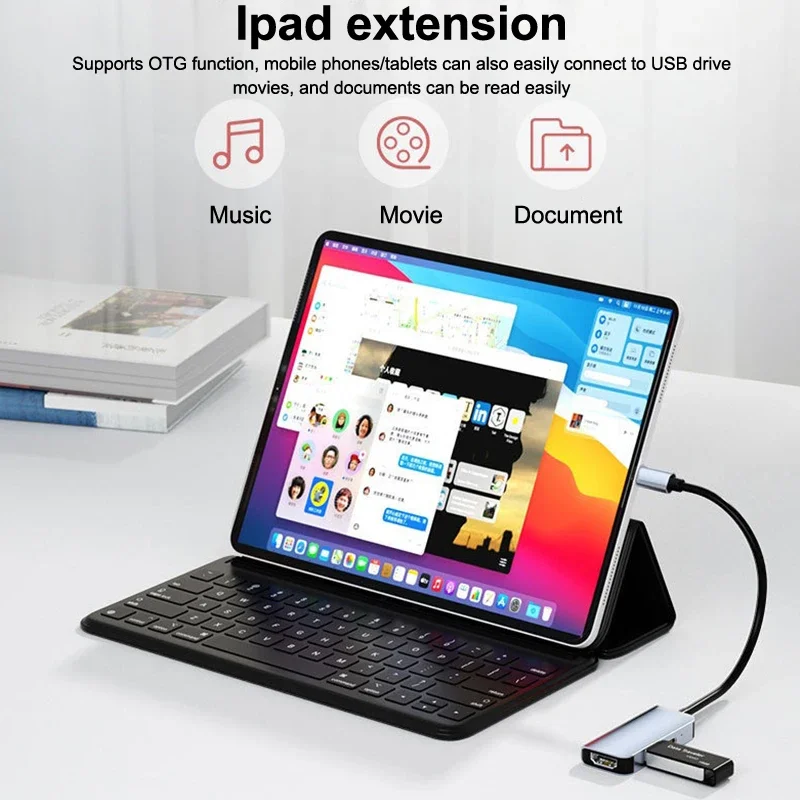 1 قطعة 3 في 1 USB HUB متعدد الفاصل 4K نوع C إلى متوافق USB3.0 محطة إرساء محول الكمبيوتر المحمول لماك بوك آي باد #5