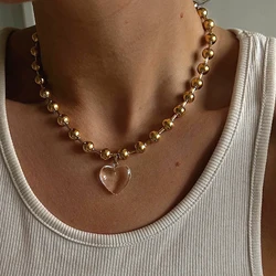 Transparent heart pendant necklace stainless steel ball chain statement necklace cute minimalist jewelry non tarnish new in 2023