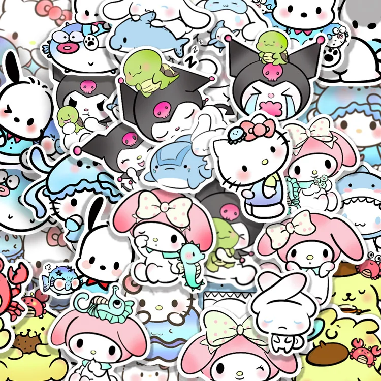 

50pcs Ocean Sanrio Stickers Cartoon Q Version Cute Hand Account Computer Stickers Small Pattern Mobile Phone Decoration Stickers