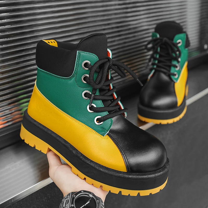 Fashionable and Comfortable Outdoor High Top Men's Shoes 2026 Autumn New Men Casual Footwear Anti Slip Mixed Colour Shorts Boots