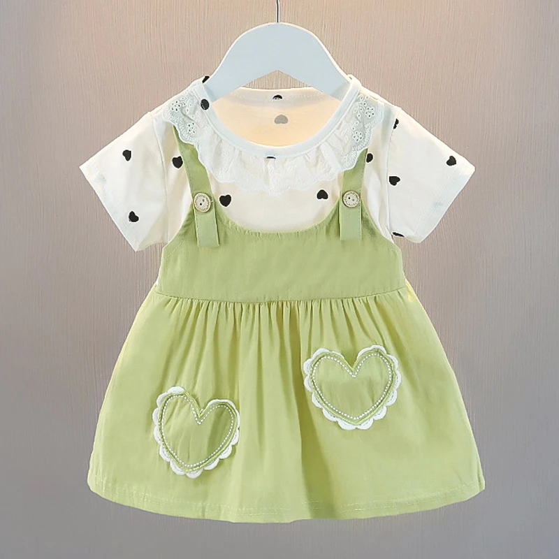 0-4Y Summe Kid Girl Dress Heart Print Princess Costume Lace Collar Birthday Party Dress Kid Girl Outfit Baby Girl Clothes A1201