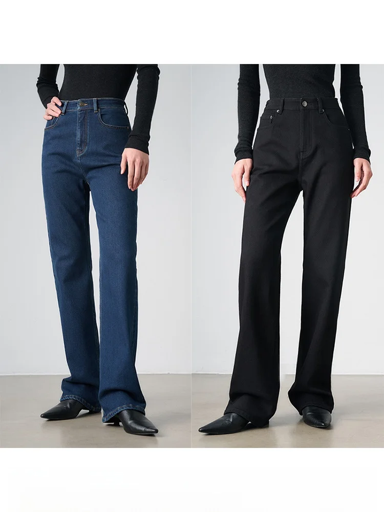 

Ayuko Fce, утягивающие прямые джинсы на подкладке, брюки с высокой талией, удобные эластичные джинсовые брюки для женщин