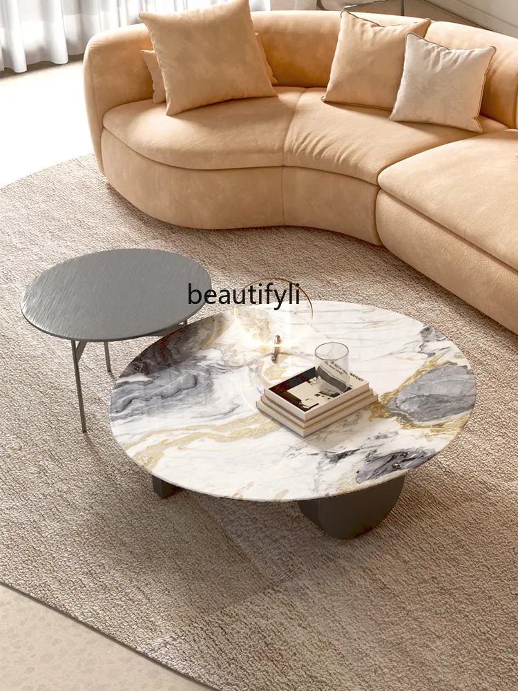 Italian Minimalist Stone Plate Marble Tea Table Venice Brown New Living Room Home round