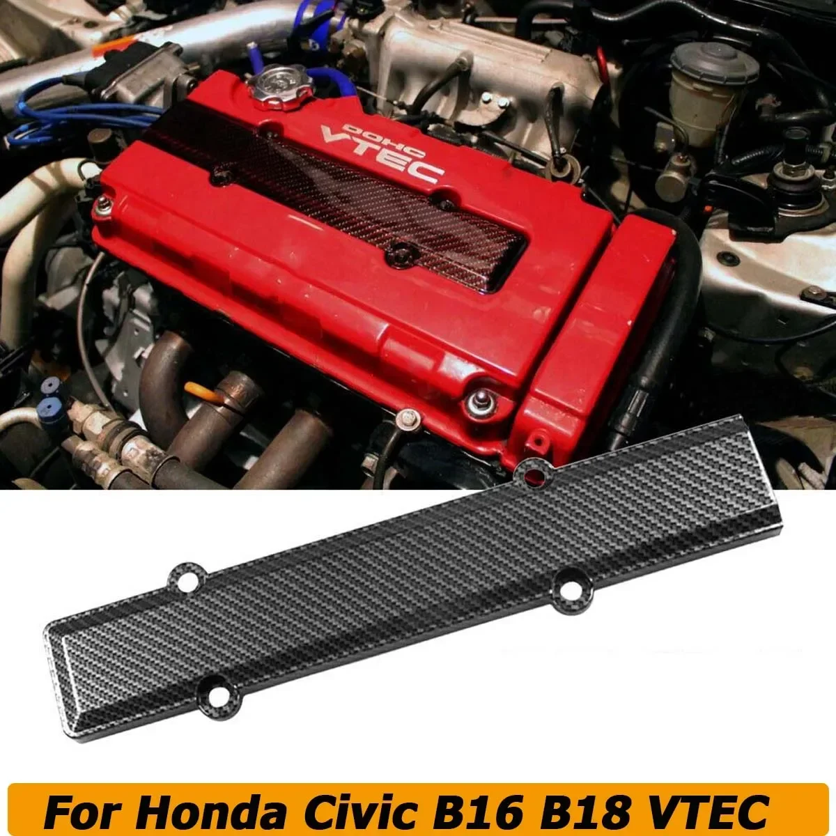 Jdm fibra de carbono olhar frente tampa da válvula do motor guarnição vela de ignição inserção para honda civic b16 b18 vtec tipo-r estilo acessórios do carro