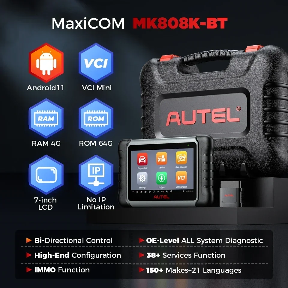 Autel MaxiCOM MK808KBT PRO MK808K BT Bluetooth Car Diagnostic Tools Full Bidirectional OBD2 Scanner Auto Diagnosis PK MK808