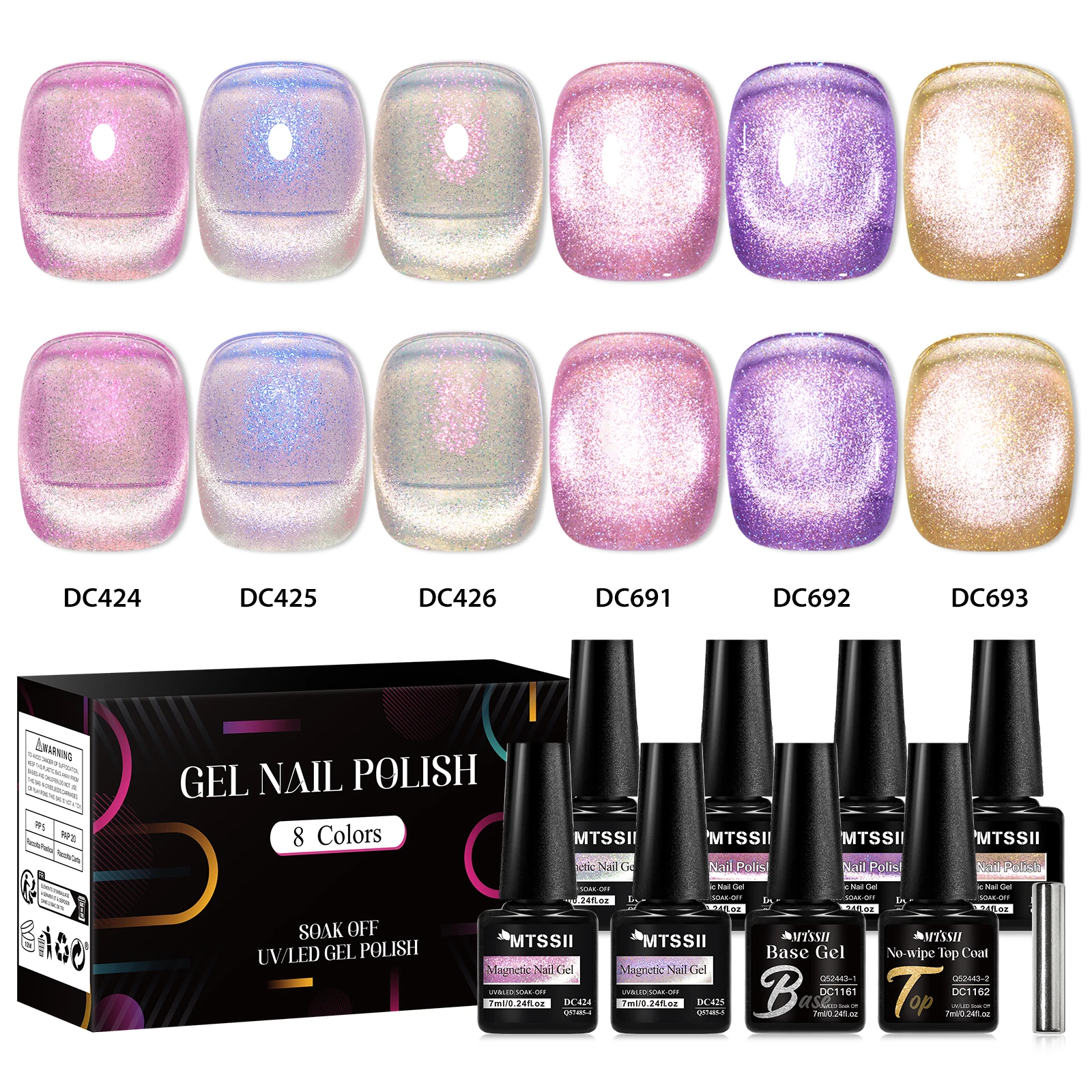 9PCS/SET Mtssii Purple Pink Magnetic Gel Nail Polish Fresh Blue-Green Cat's Eye UV Nail Gel Super Shiny Luster Dazzling Varnish