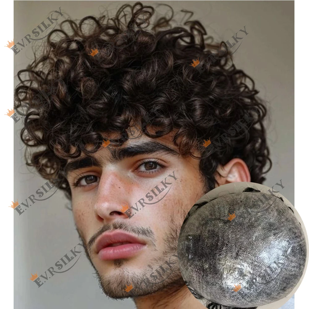 

26 мм Натуральные Вьющиеся Прочные Тонкие Мужские Парики Серый Черный Коричневый 1B10 1B65 Человеческие Волосы Мужской Парик Натуральные Волосы Капиллярный Протез