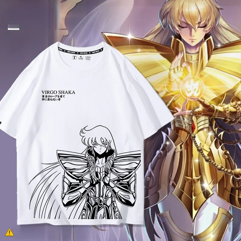 

Классическая футболка в стиле аниме Saint Seiya, мужская футболка с оригинальным принтом, свободный крой, хлопковая футболка