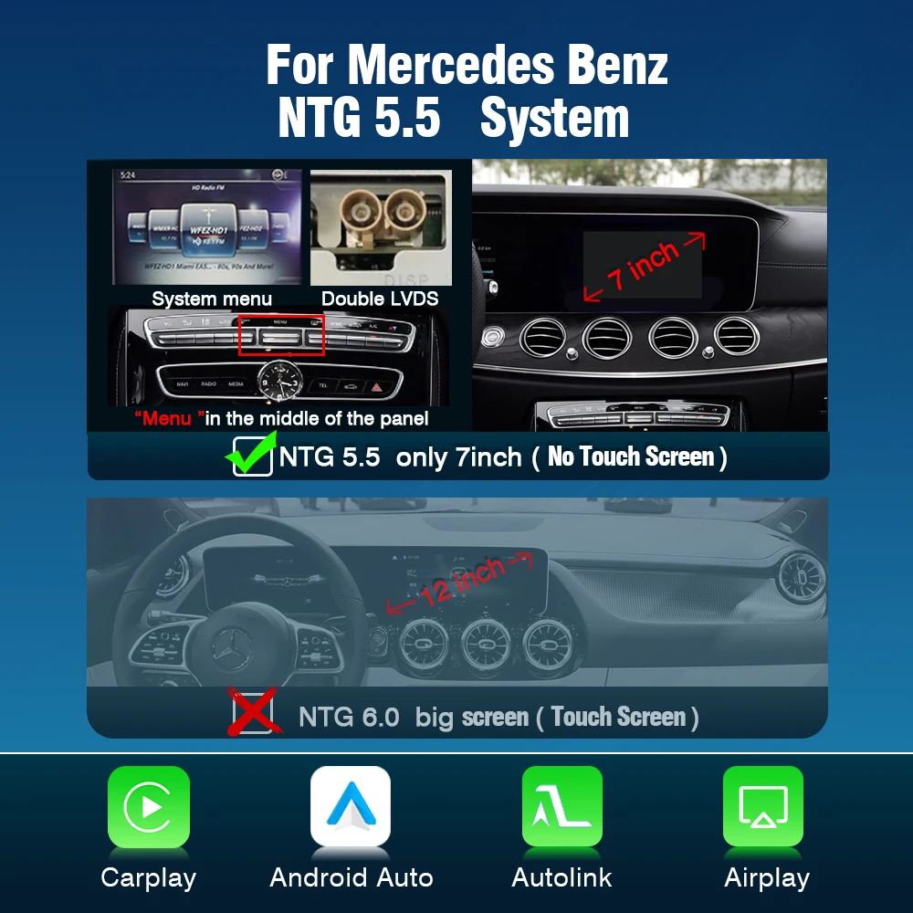 Draadloze Carplay Android Auto Decoder voor Mercedes Benz E Klasse W213 NTG 5.5 2016-2020 Mirror Link AirPlay GPS Navi Automodule
