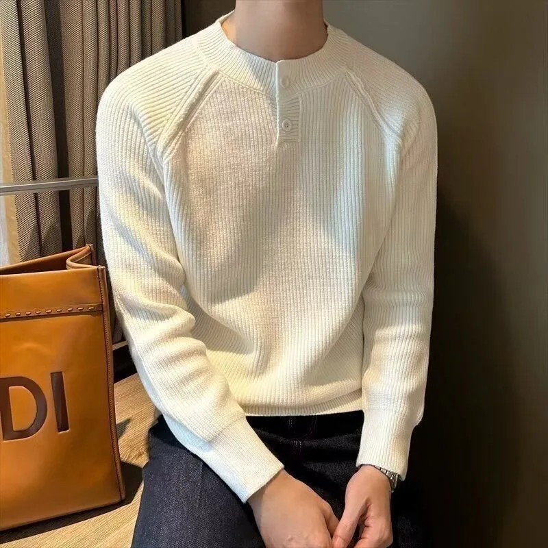 Men Henley Collar Raglan Sleeve Knit Sweater Long Sleeve Slim Fit Casual Pullover Jumper