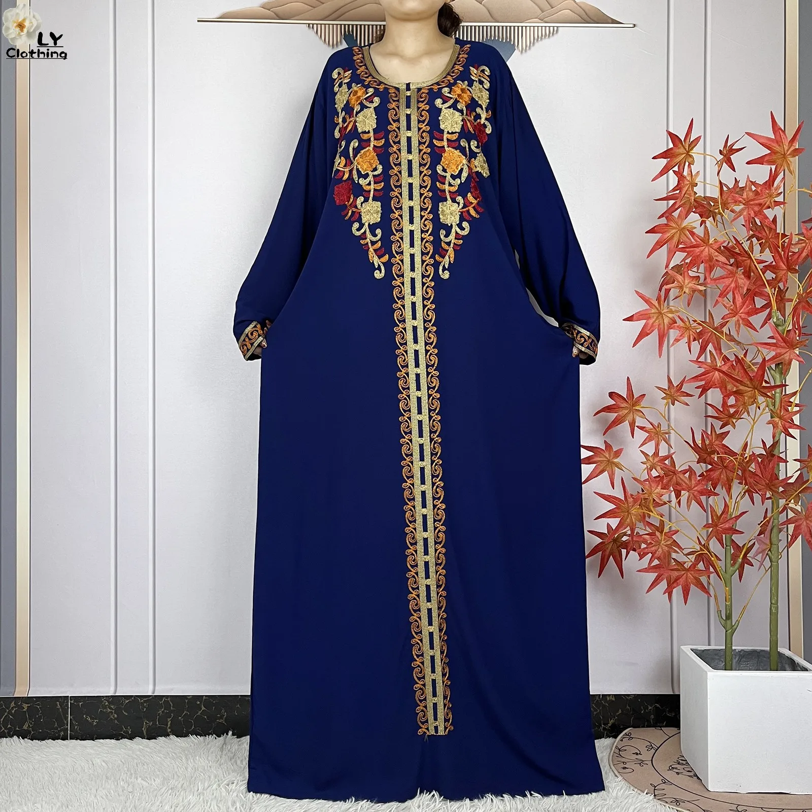 New Style Muslim Women Long Sleeved Dress Solid Cotton Embroider Boubou Robe Islam Casual Women Loose Maxi African Abaya Clothes