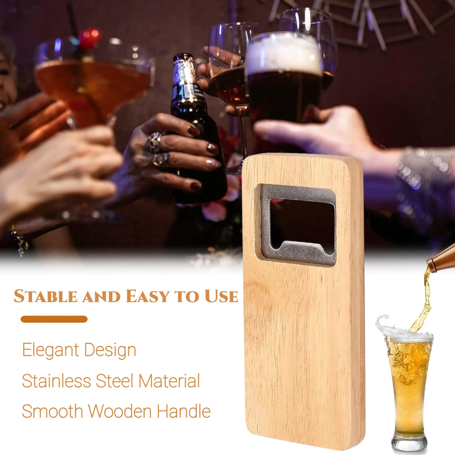 10-50PCS Wood Beer Bottle Opener with Wooden Handle Corkscrew Steel Square Openers Bar Kitchen Wedding Party Gift DIY Crafts