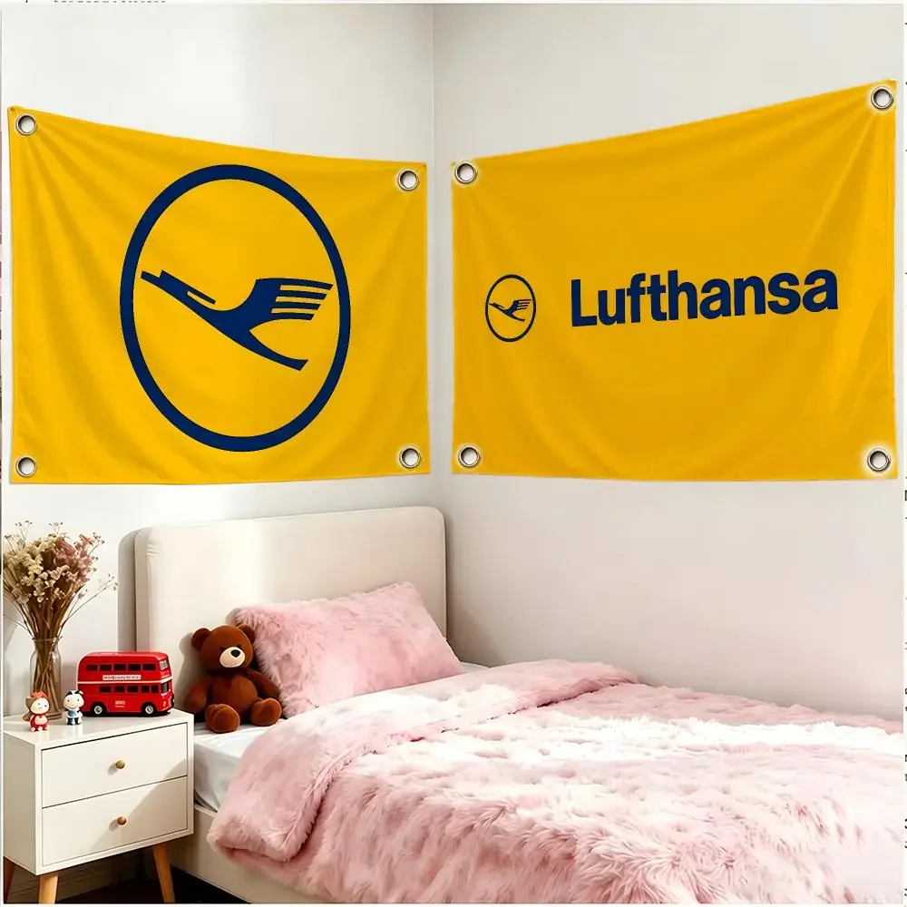Streamlined Classic Airline L-Lufthansa Flags Four Ring Borderless Art Decor Indoor Outdoor Use Simple Hang And Install