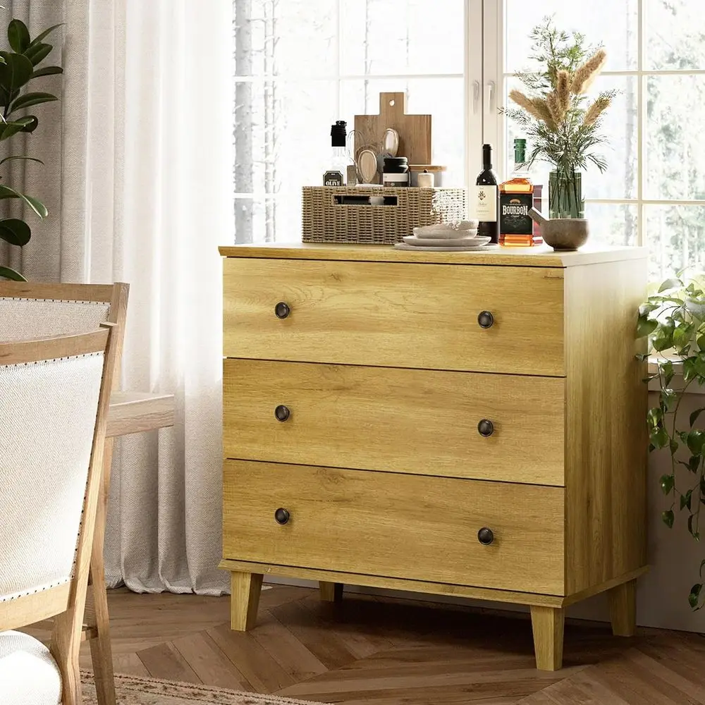 

3 Drawer Dresser with Chest, Solid Wood Legs, Bedroom Storage Organizer