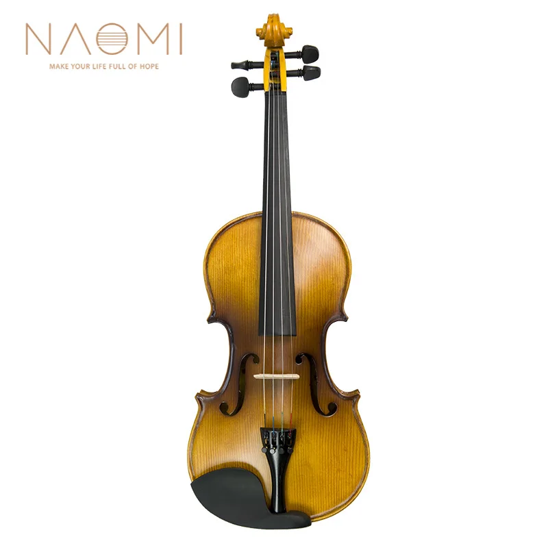 NAOMI Handmade Solidwood 4/4 Violin Beautiful Flamed Well Sound Full Size Acoustic Violin With Brazilwood Bow Carry Bag