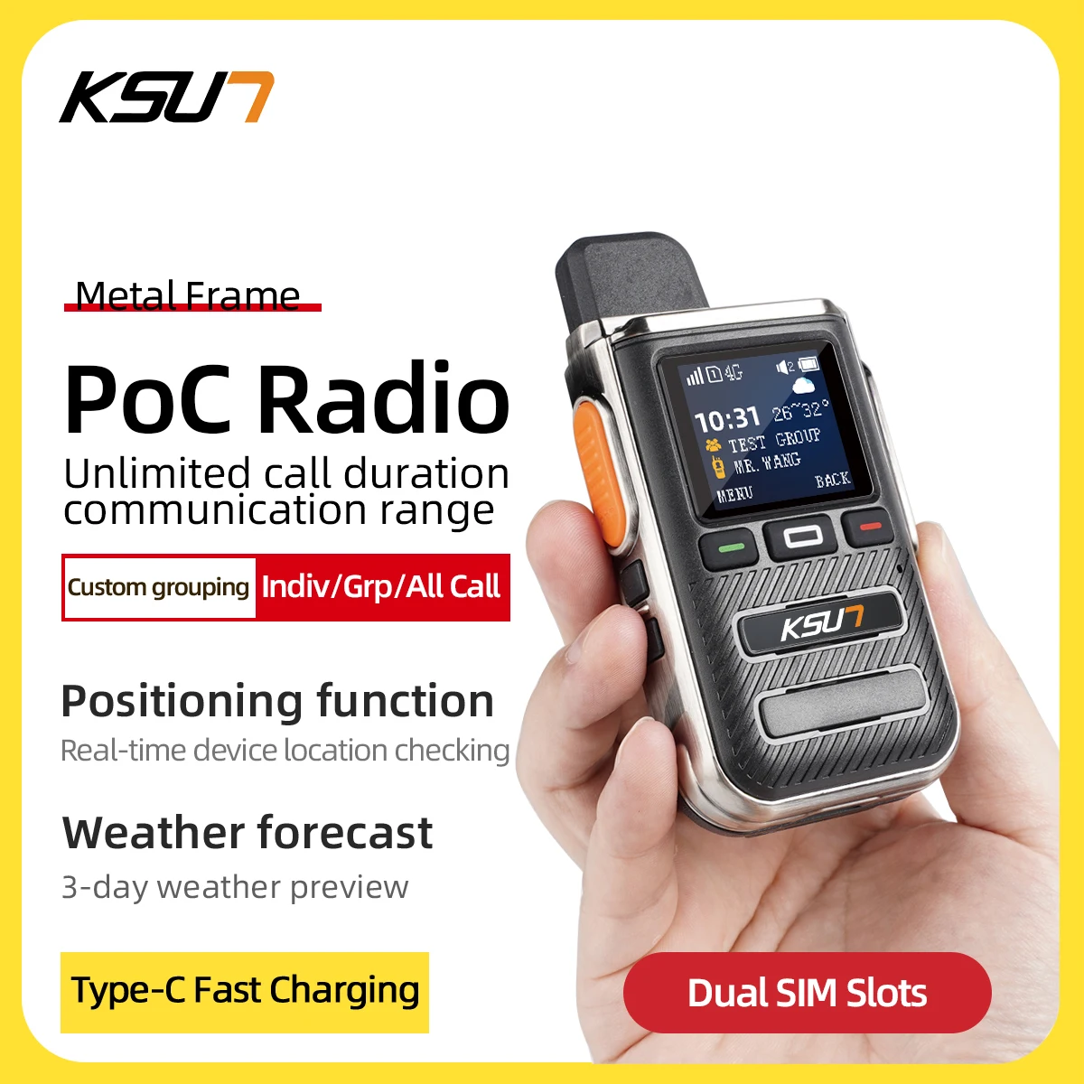 KSUN CT22 Heavy-Duty Public Walkie-Talkie Metal Electroplated Body 1.44