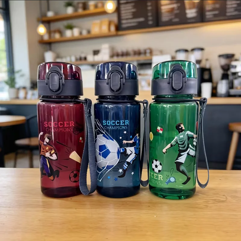 Cute Water Bottle with Carrying Strap, Direct-Drink Cup with Pop-Up Lid and Handle, Leak-Proof Portable Water Bottle 400ml view 2