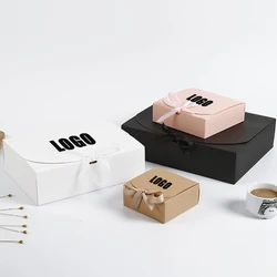 5 Pcs Custom Logo Bow tie gifts package box Kraft white cardboard dessert packge gift box wig scarf wedding birthday paper box