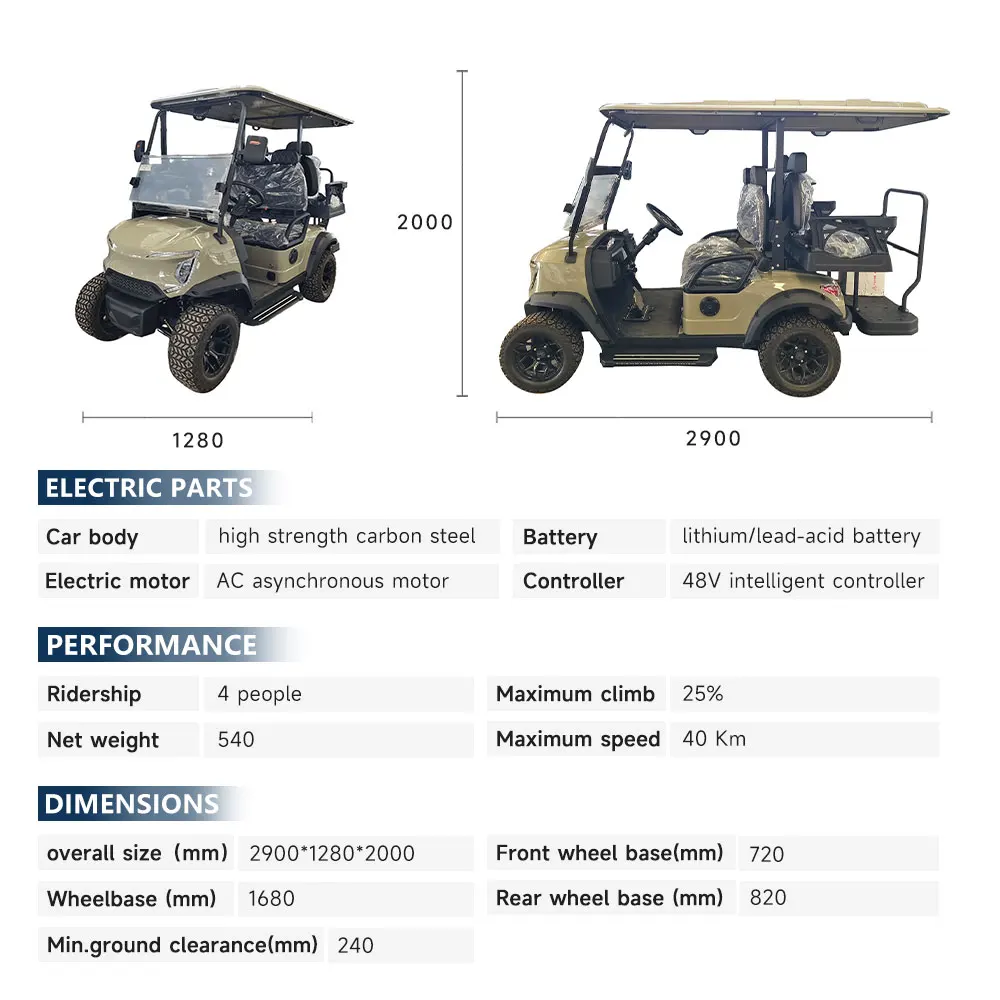 2026 New Luxury Electric Golf Cart 48V/72V  Customized Lithium Battery 4 Seats Club Golf Cart for Tourist Reception