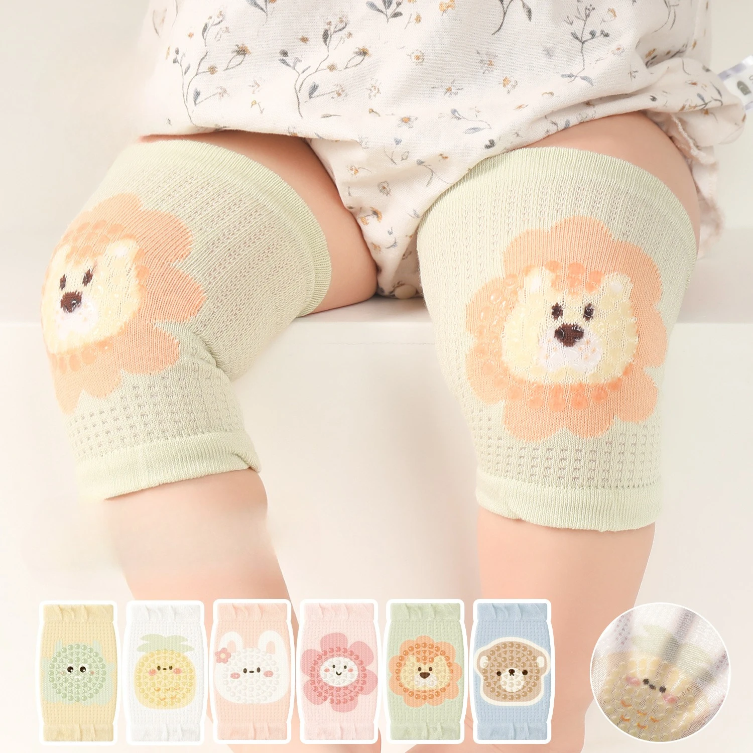 Cute Cartoon Animal Knee Pad Summer Mesh Breathable Ultra-thin Boy Girl Knee Protector 0-3 Years Kids Crawl Anti-Slip Leg Warmer