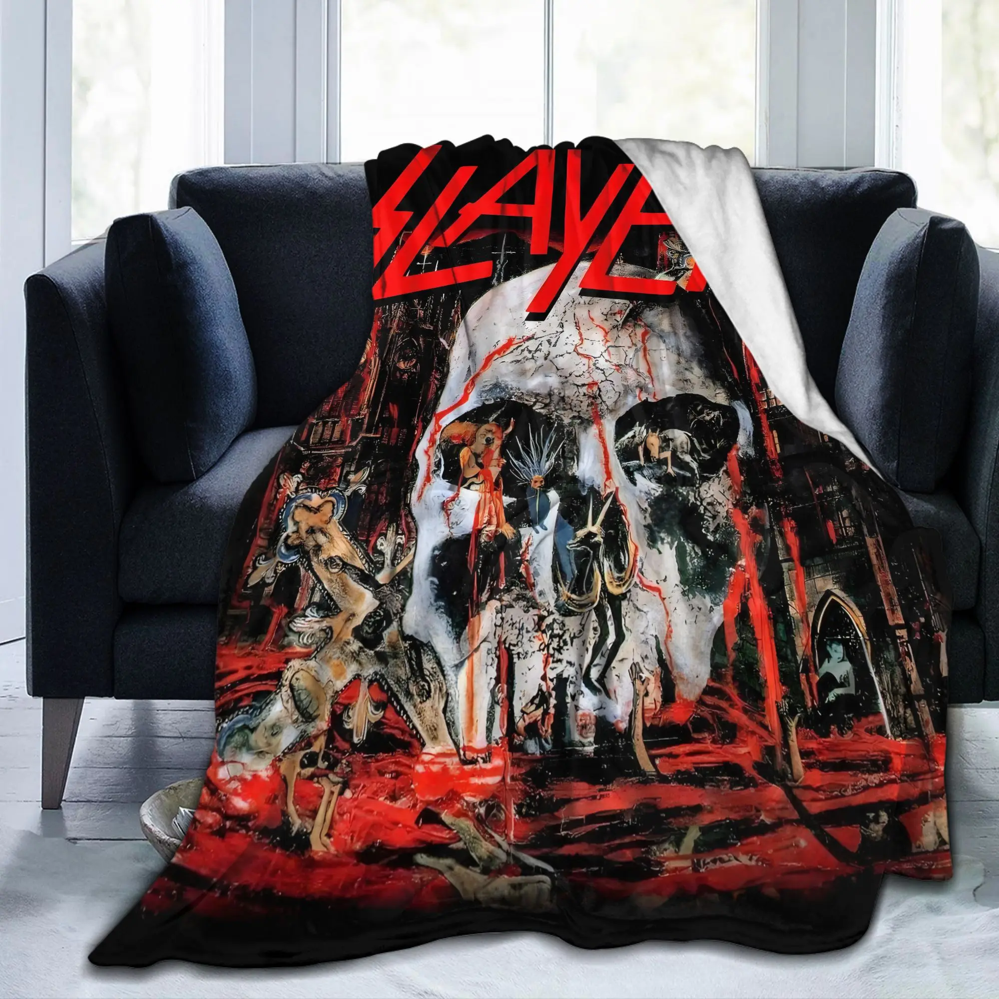 Custom S-Slayers Cracked Skull Blanket Warm Fleece Soft Flannel Metal Band Throw Blankets for Bed Sofa Office Spring Autumn