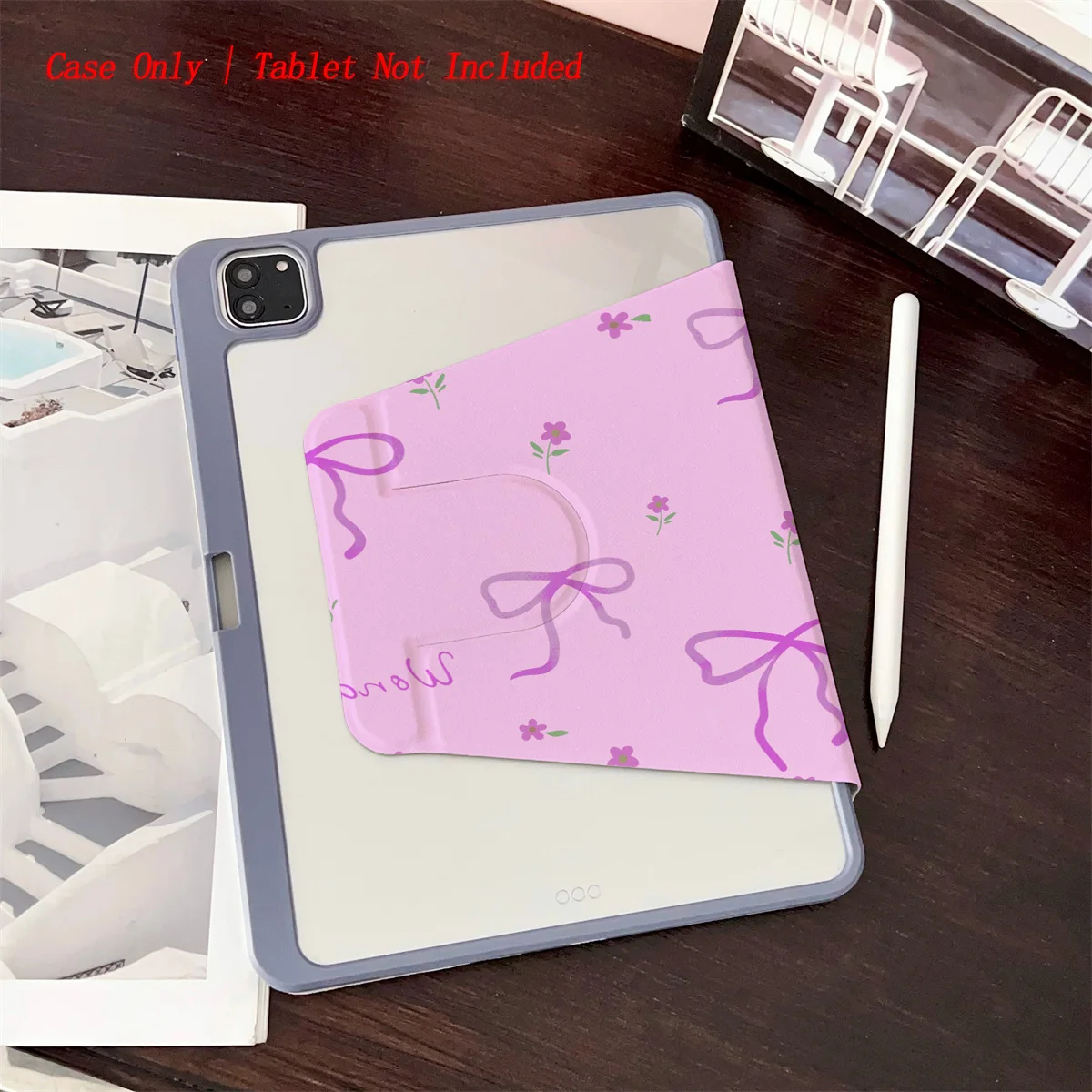 Capa para iPad com estampa de laço fúcsia para Pro 12.9/11/Air 10.9/iPad 10.2/Mini 6, capa resistente ao desgaste à prova de choque