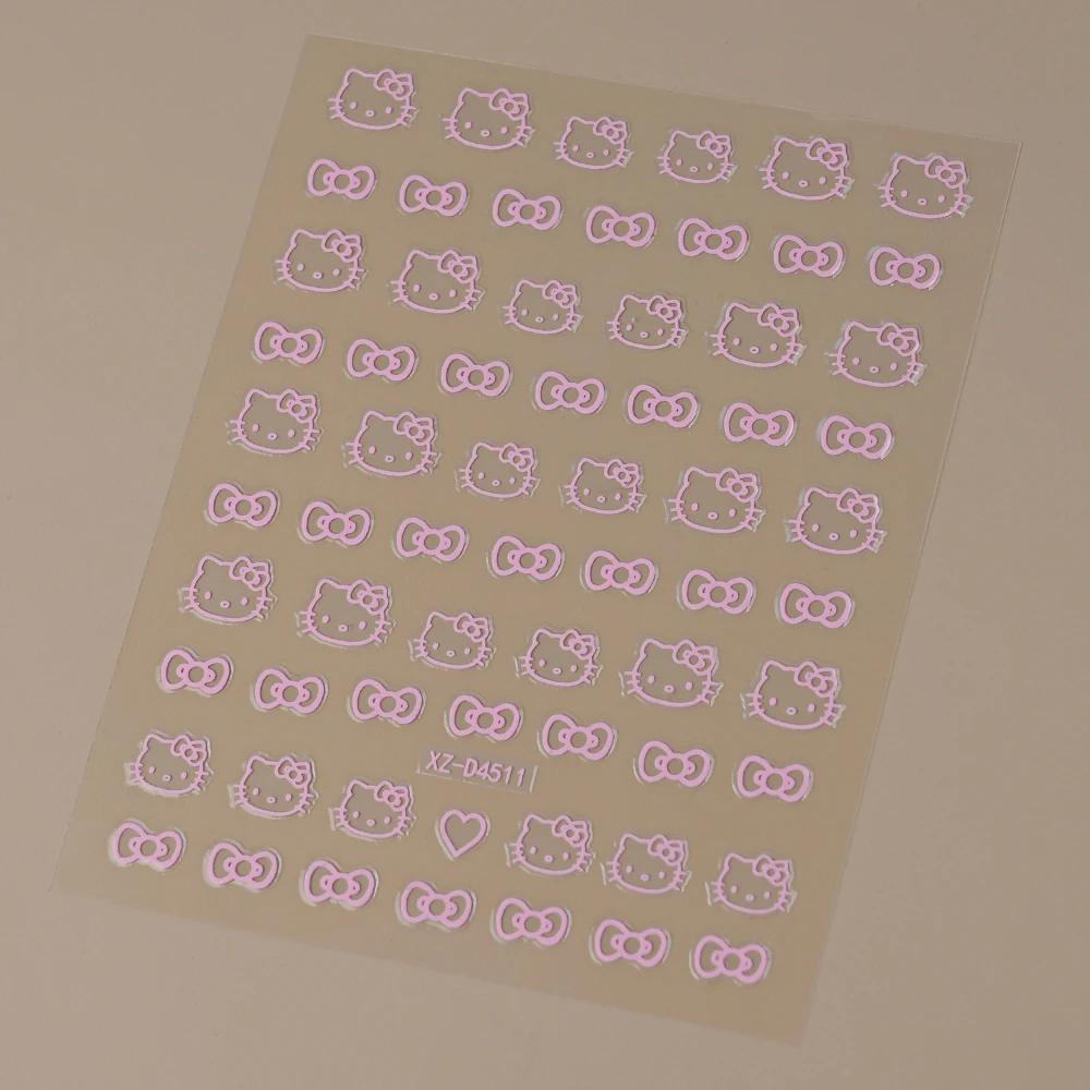 1pcs สีแดง Hello Kitty 3D การ์ตูนสติกเกอร์เล็บ Self-Adhesive วันวาเลนไทน์หัวใจริมฝีปากเล็บ Decals ดอกไม้ตกแต่งเล็บ