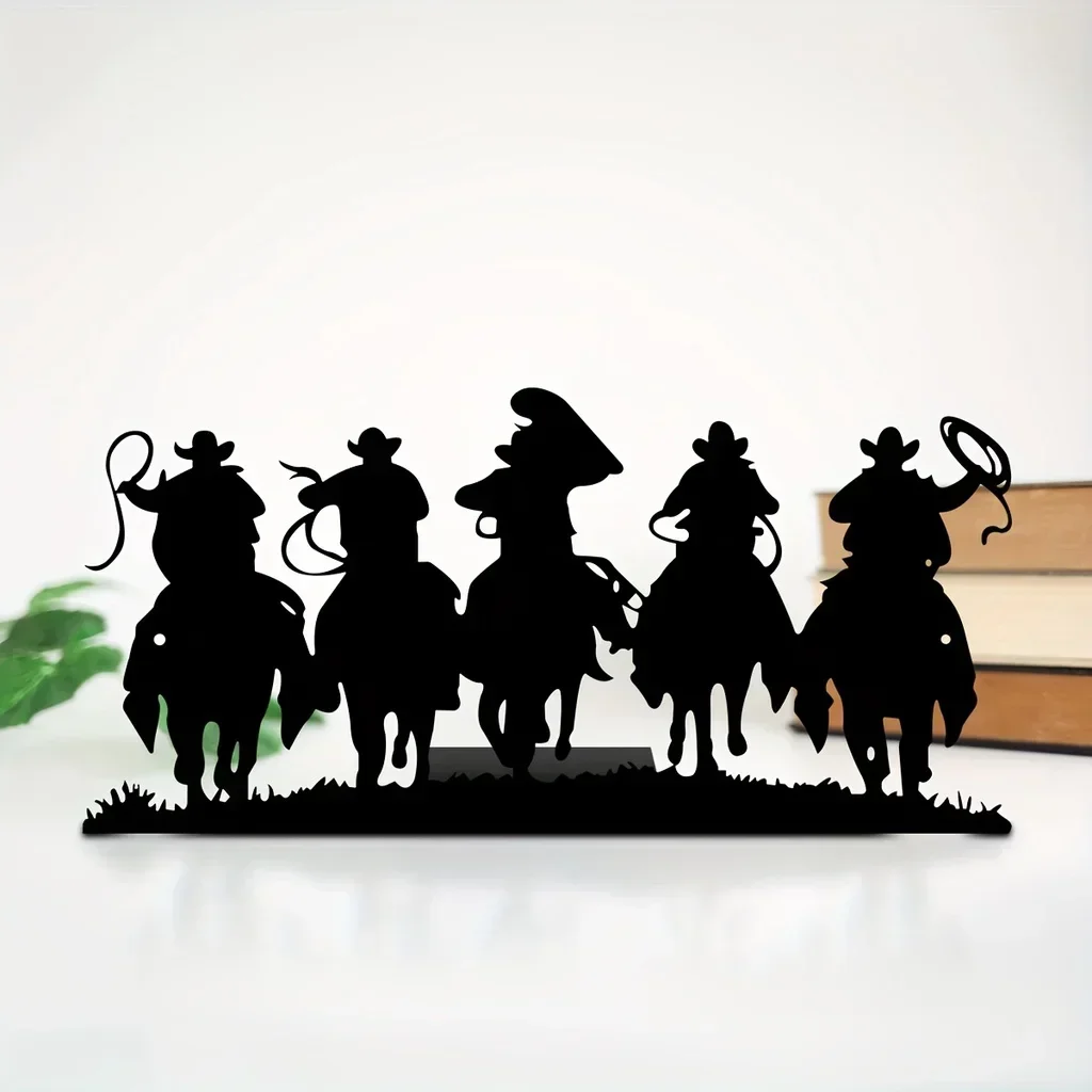 Desktop Metal Artwork, Bookends Decorations, Christmas Halloween Decorations, Western Cowboy Desktop Decorations
