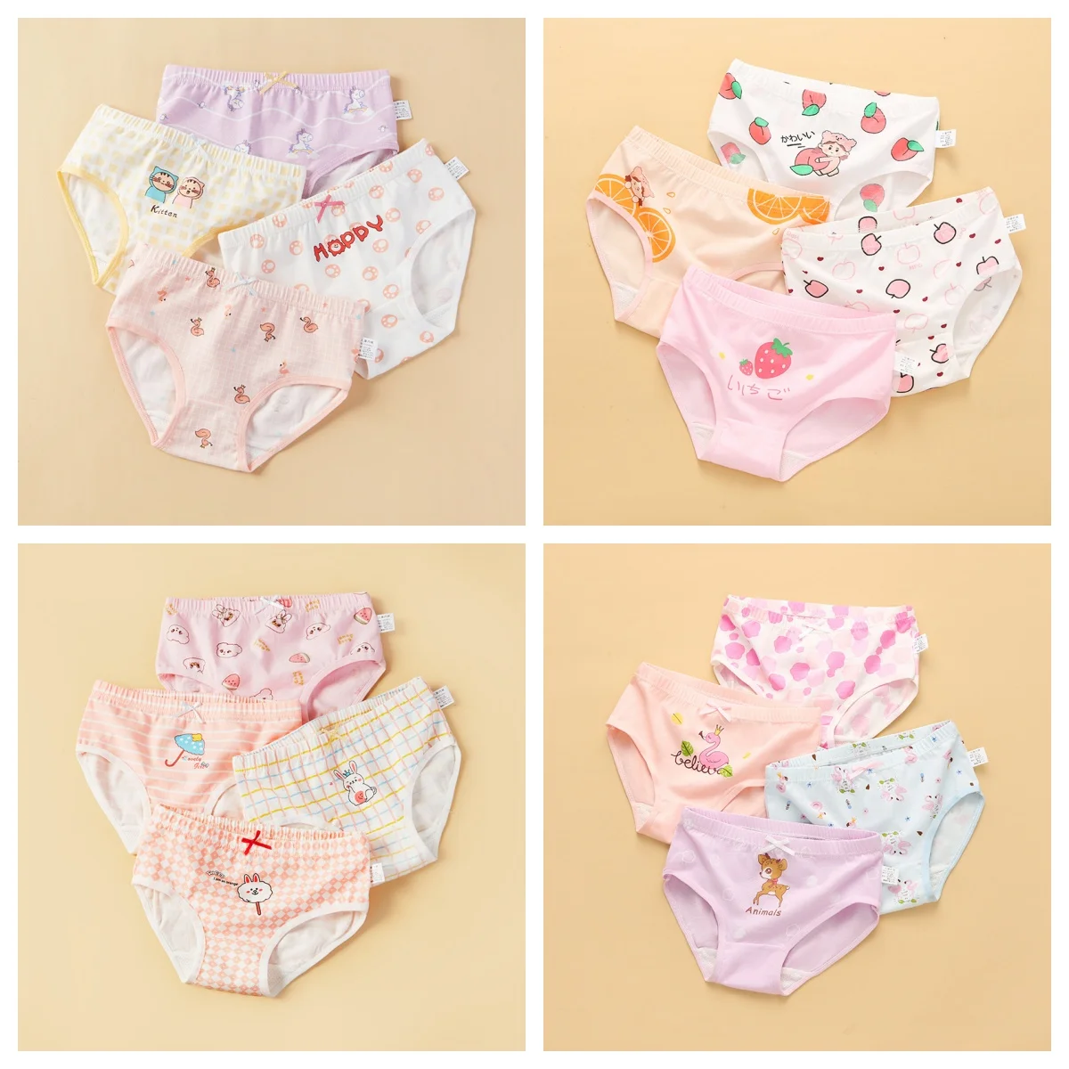 4 قطعة/الوحدة الفتيات سراويل داخلية قطنية لطيف طباعة لينة تنفس الاطفال الملابس الداخلية صحي الملاكم السراويل حجم 3-12T #2