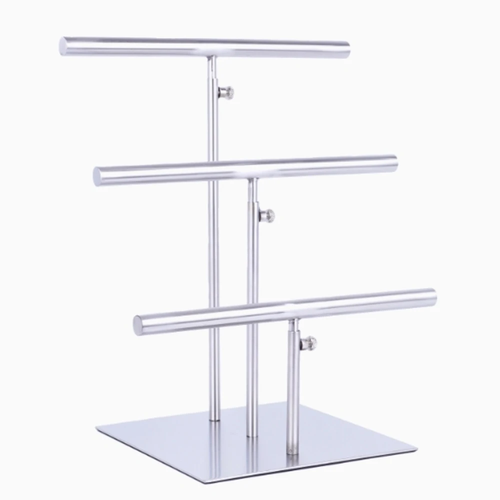 

Stainless Steel T-Shaped Display Stand Multi-Layer Adjustable Scarf Holder Jewelry Rack Necklace Display Props 1PC