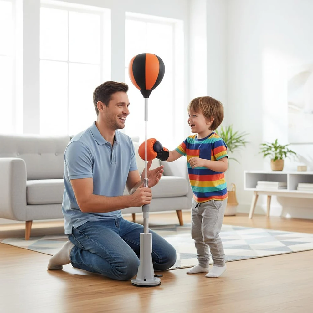 مجموعة أكياس اللكم القابلة للتعديل الارتفاع 138-160 سم للبالغين والأطفال قاعدة عمودية قوية 360 درجة °   ارتداد لتدريب اللياقة البدنية في الملاكمة