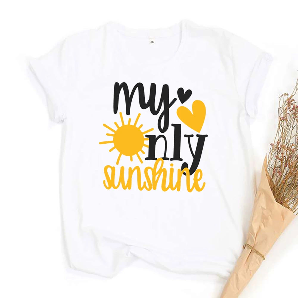 

You Are My Sunshine Letter Print Top Spring &Summer Short Sleeve Casual T Shirt Fashion Crew Neck Women's Clothing