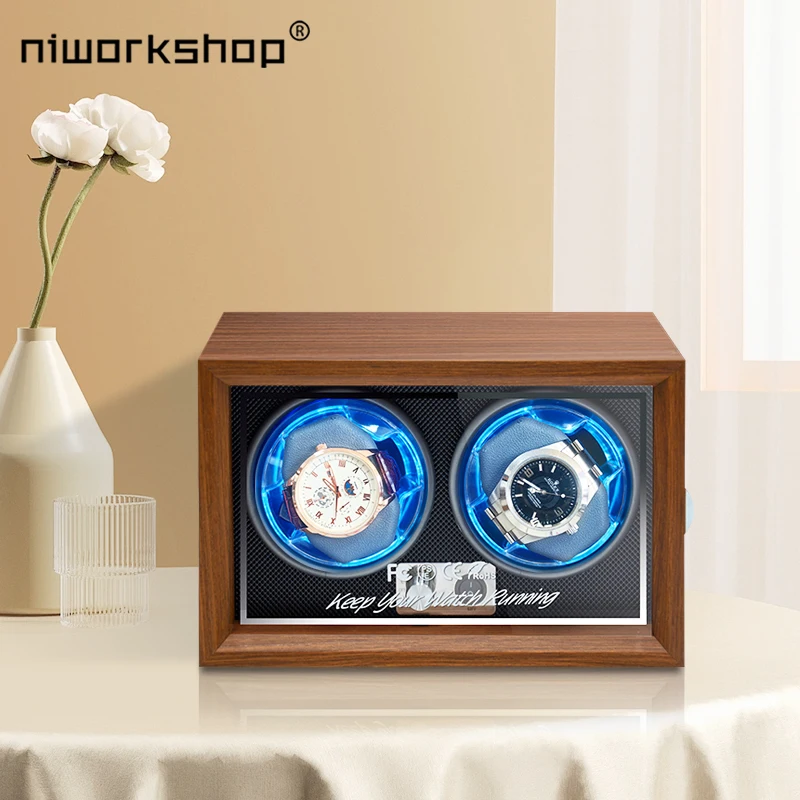 Niworkshop Automatic Watch Winder,2 Slots Watch Storage Cases ,Wooden Watch Box with Quiet  Motor & Memory Foam Pad