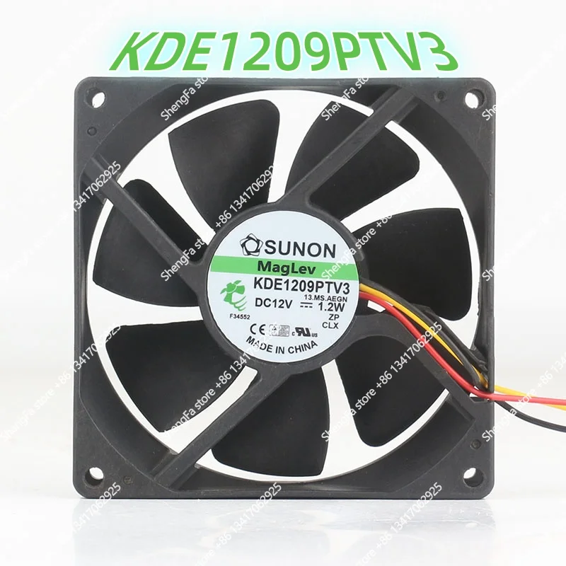 SUNON KDE1209PTV3 9CM 9025 12V 1.2W Magnetic Suspension Chassis Mute three-wire Cooling Fan