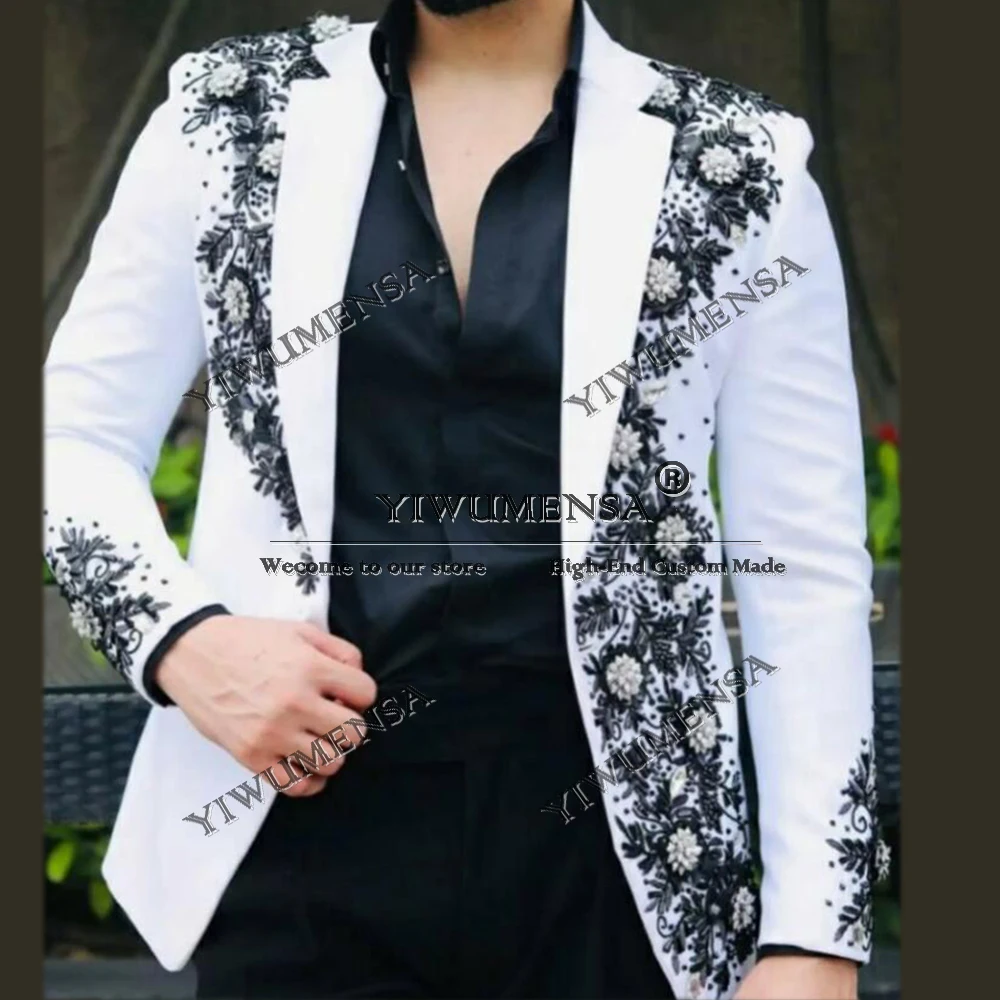 Men's Black Stone Embroidered Tuxedo Suits For Wedding Single Breasted Jacket Pants 2 Pieces Man Banquet Party Dress ropa hombre