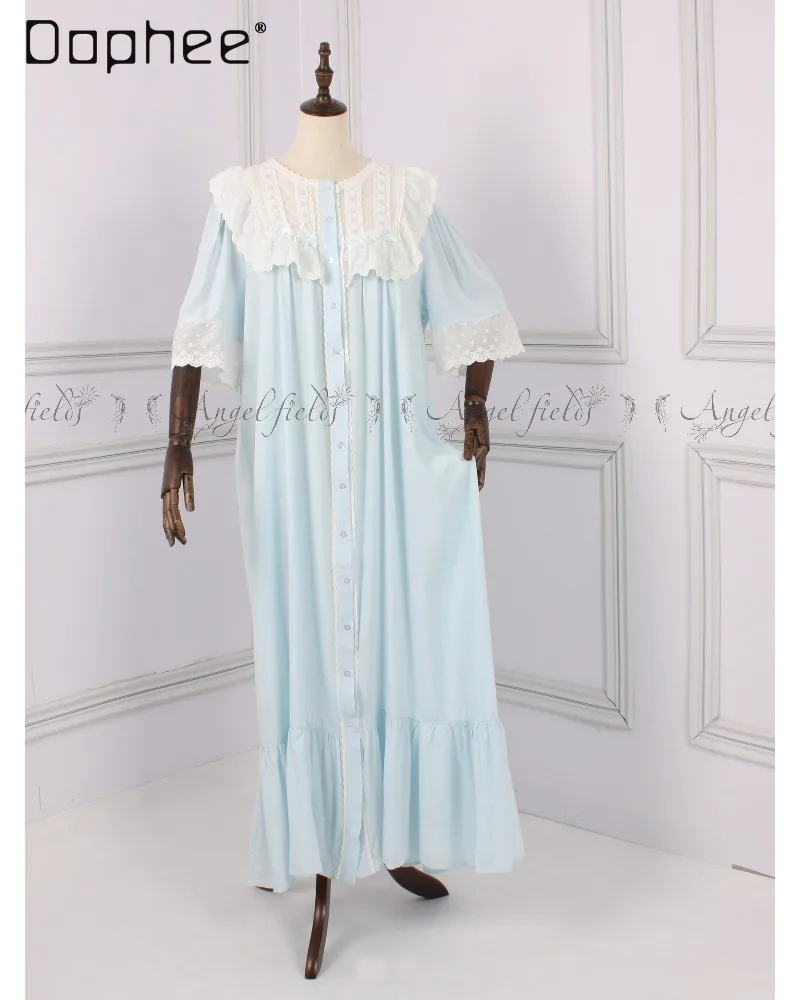 French-style Retro Girl Princess-style Leaf-shaped Collar Lace Nightgown for Relaxed Casual Wear for Women Suitable for Home Use