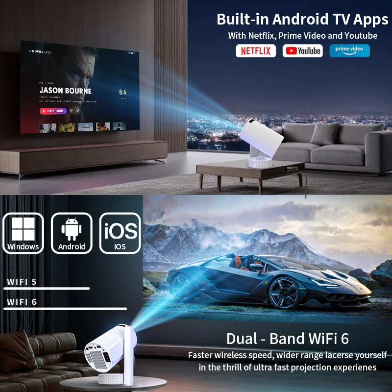 Mango Cloud Android 11 M11 Dual Wifi6 130Ansi BT5.0 1280 * 720P Portable Outdoor Movie Projector