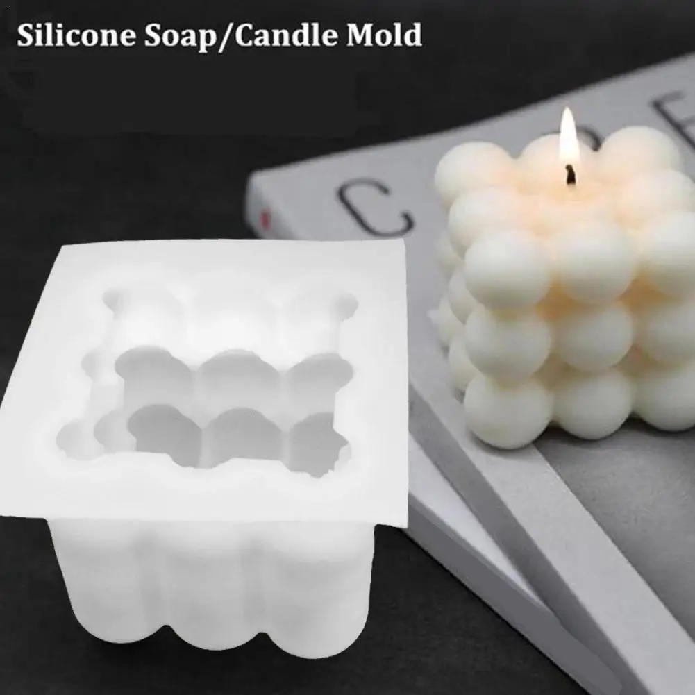 3D Aromatherapy Plaster Candle Mold Non-stick Bubble Cube Candles Silicone Mold Hand-made Baking Chocolate Dessert Cake Mould