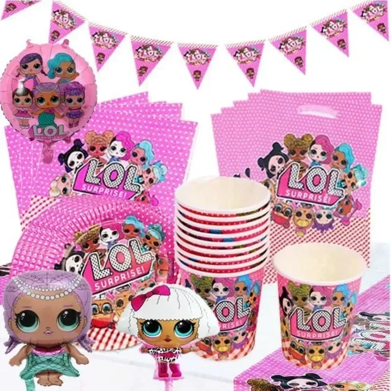 LOL-Dolls Surprises Birthday Party Decoration Backgrounds Balloon Set Disposable Tableware Cup Knife Fork Baby Shower Supplies