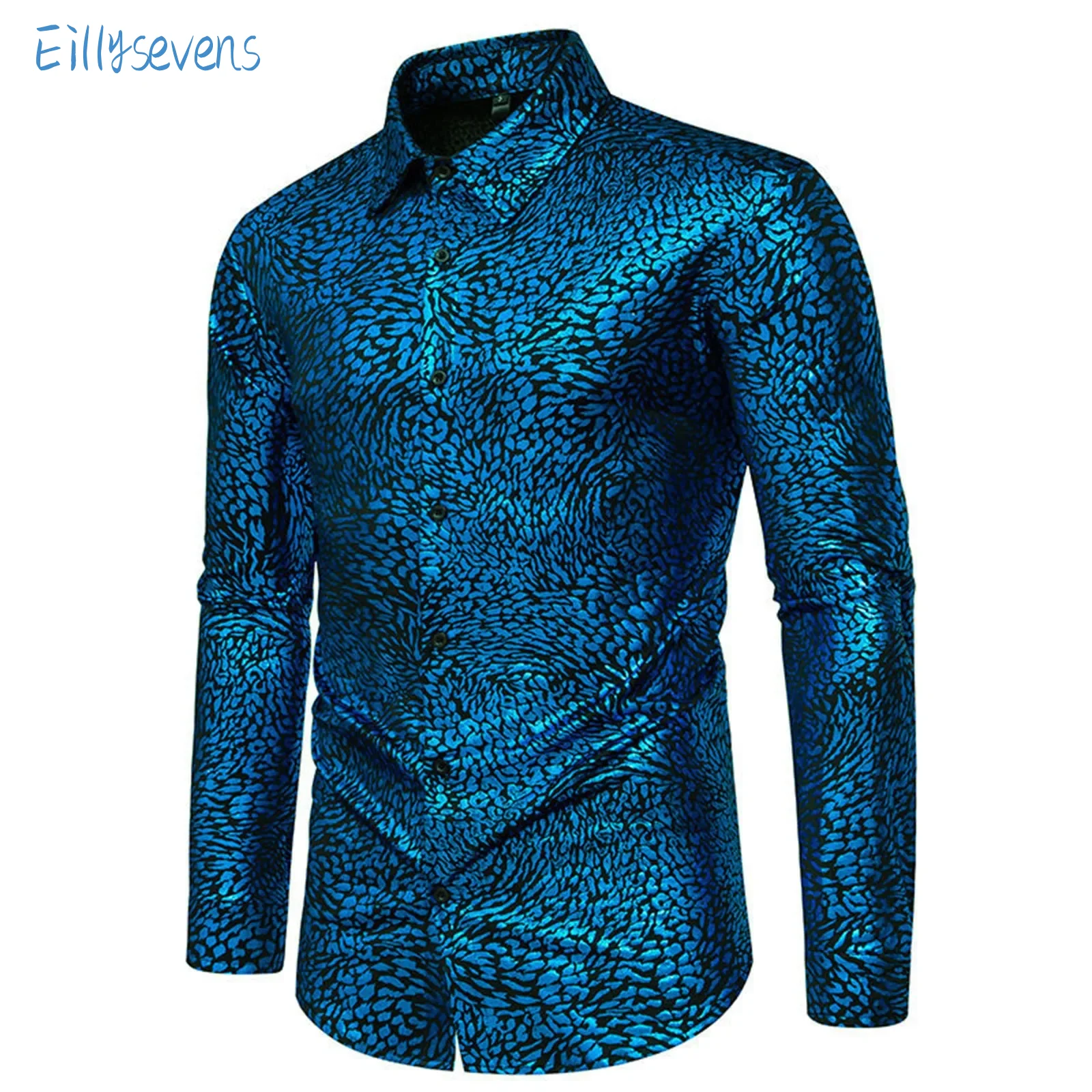 Men Vintage Shirts Fashion Trend Hot Stamping Printed Banquet Party Shirts Causal Long Sleeve Slim Fit Performance Costume